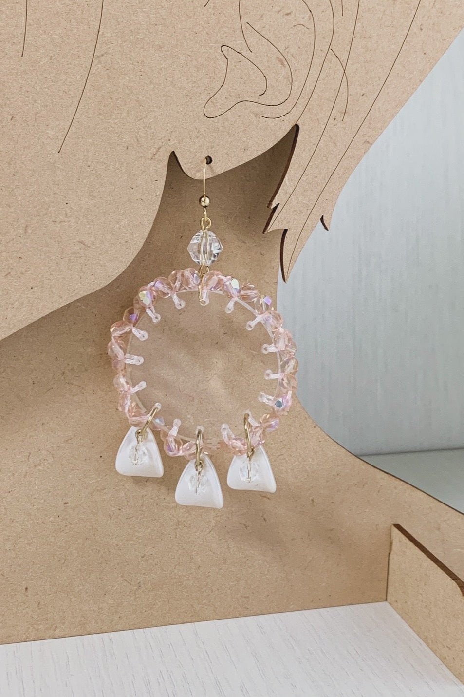 ピンクステッチパールペタルピアス・イヤリング