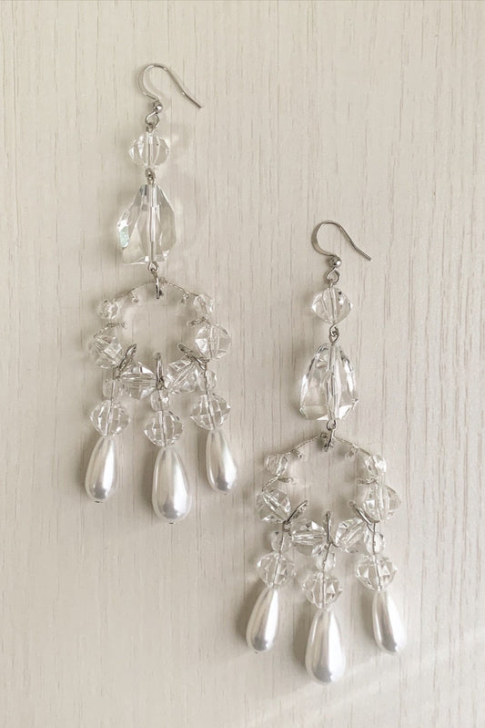 シルバーステッチパールドロップピアス