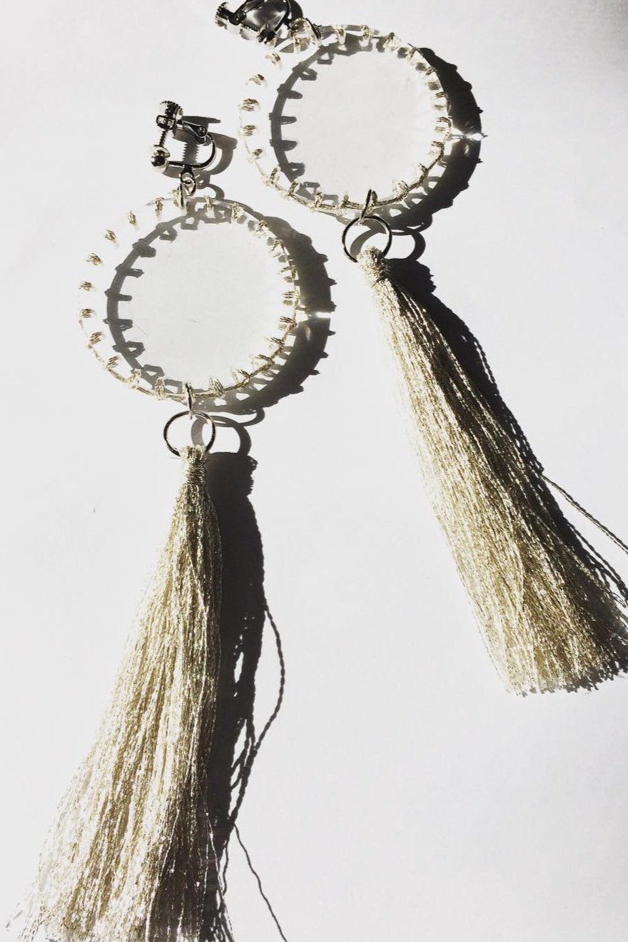 SILVER STITCH TASSEL EARRING / PIERCING (L)