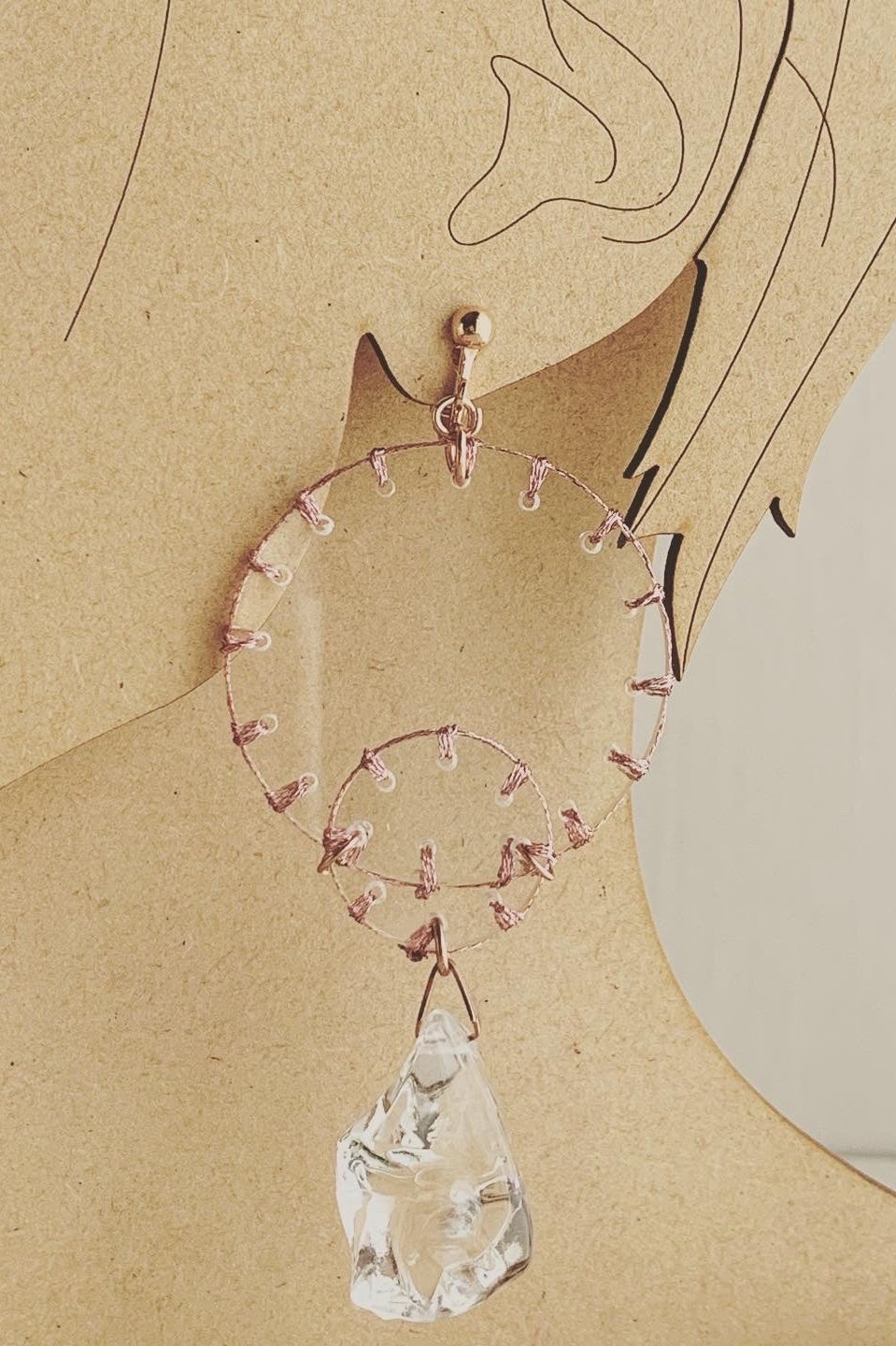 pink stitch crystal earrings