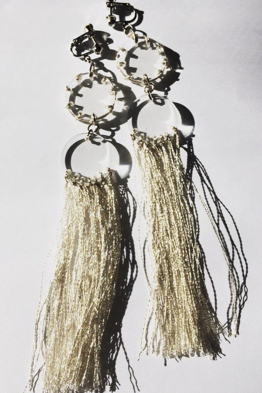 silver stitch fringe earrings