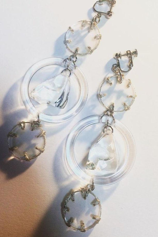 clear ring silver stitch earrings